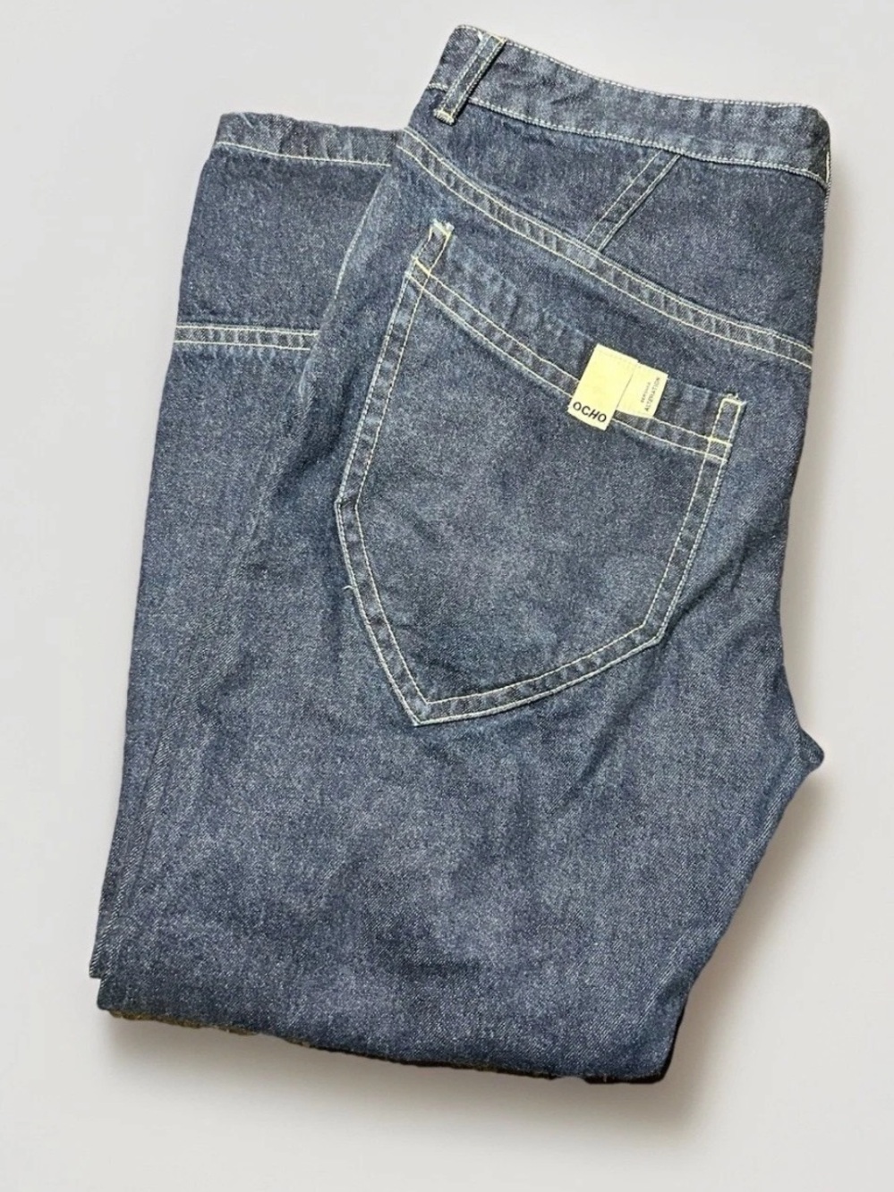 Bershka Alteration Baggy Contrast Stitch Jeans - Indigo Blue Cyber Y2K Style